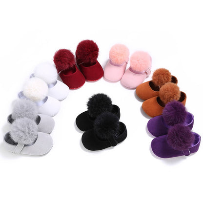 Pom Pom Fur Ballet Soft Sole Anti-Ship Baby Crib Shoes