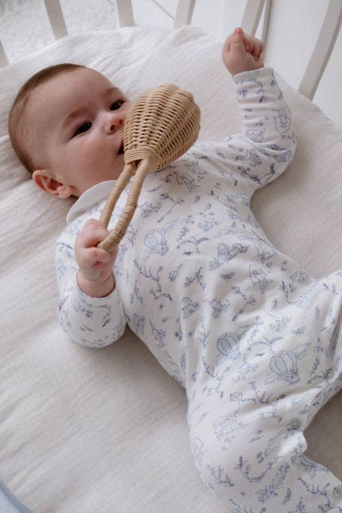 Baby Footed Onesie - Toile de Jouy/Blue