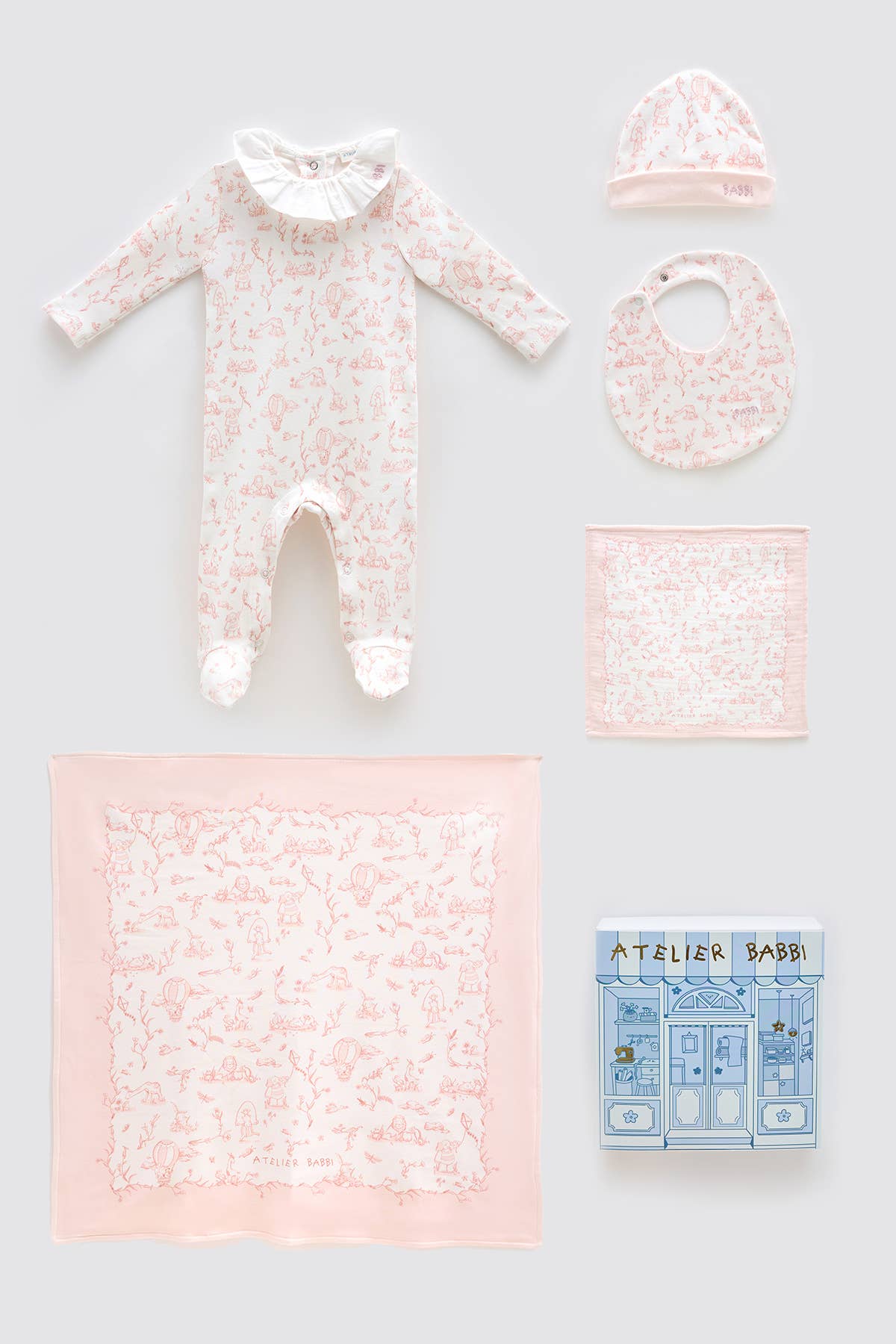 Toile de Jouy/Pink (G Box)Newborn Gift Set – 5 Pc Cotton