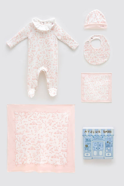 Toile de Jouy/Pink (G Box)Newborn Gift Set – 5 Pc Cotton