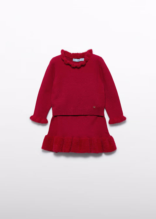 Red Faux Fur Sweater Skirt Set