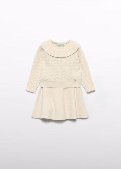 Ruffled Cream Knit Skirt Set