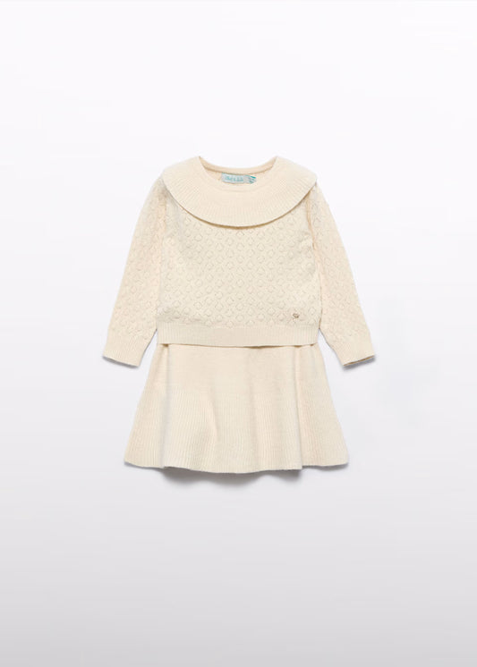 Ruffled Cream Knit Skirt Set