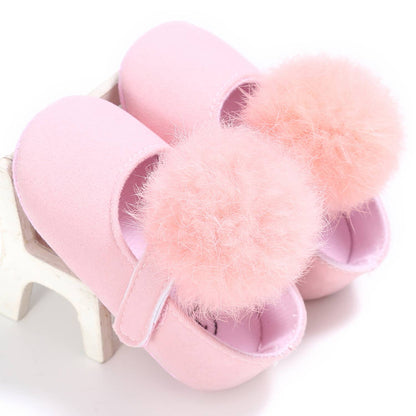 Pom Pom Fur Ballet Soft Sole Anti-Ship Baby Crib Shoes