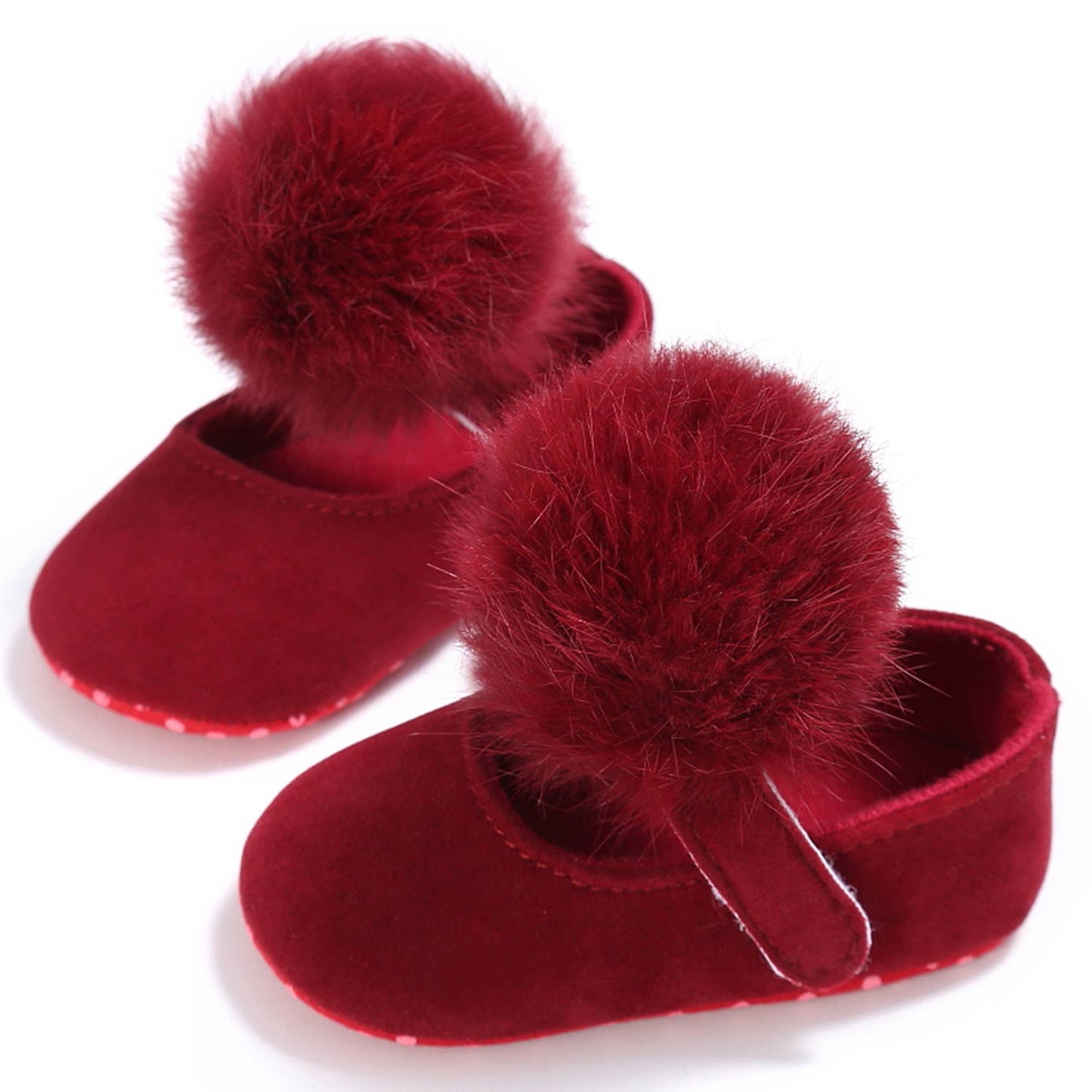 Pom Pom Fur Ballet Soft Sole Anti-Ship Baby Crib Shoes