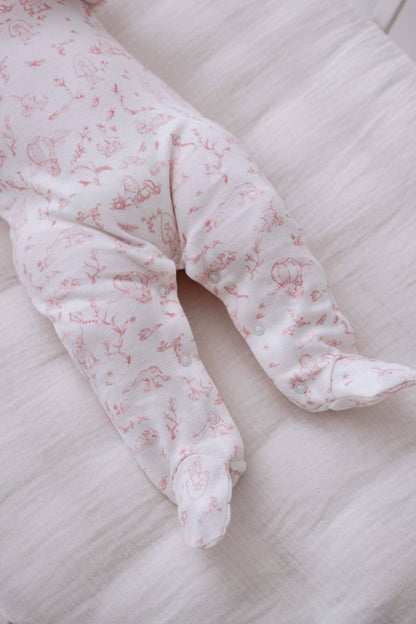 Toile de Jouy Pink- Baby Footed Onesie