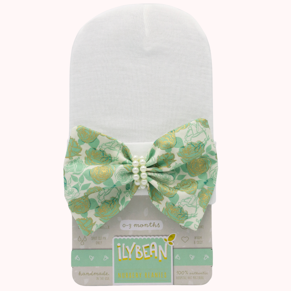 Ilybean Green Gold, Blue Floral or Red Mistletoe Pearl Hat