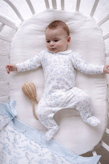 Baby Footed Onesie - Toile de Jouy/Blue