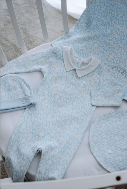 Newborn Gift Set – 5 Pc Cotton | Ikat-Blue (Gift Box)