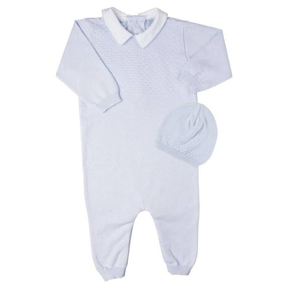Baby Boys Pique Collar Diamond Knit Longall & Hat