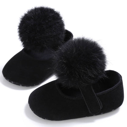 Pom Pom Fur Ballet Soft Sole Anti-Ship Baby Crib Shoes