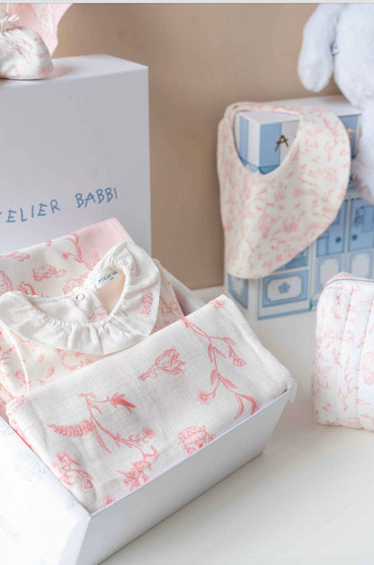 Toile de Jouy/Pink (G Box)Newborn Gift Set – 5 Pc Cotton