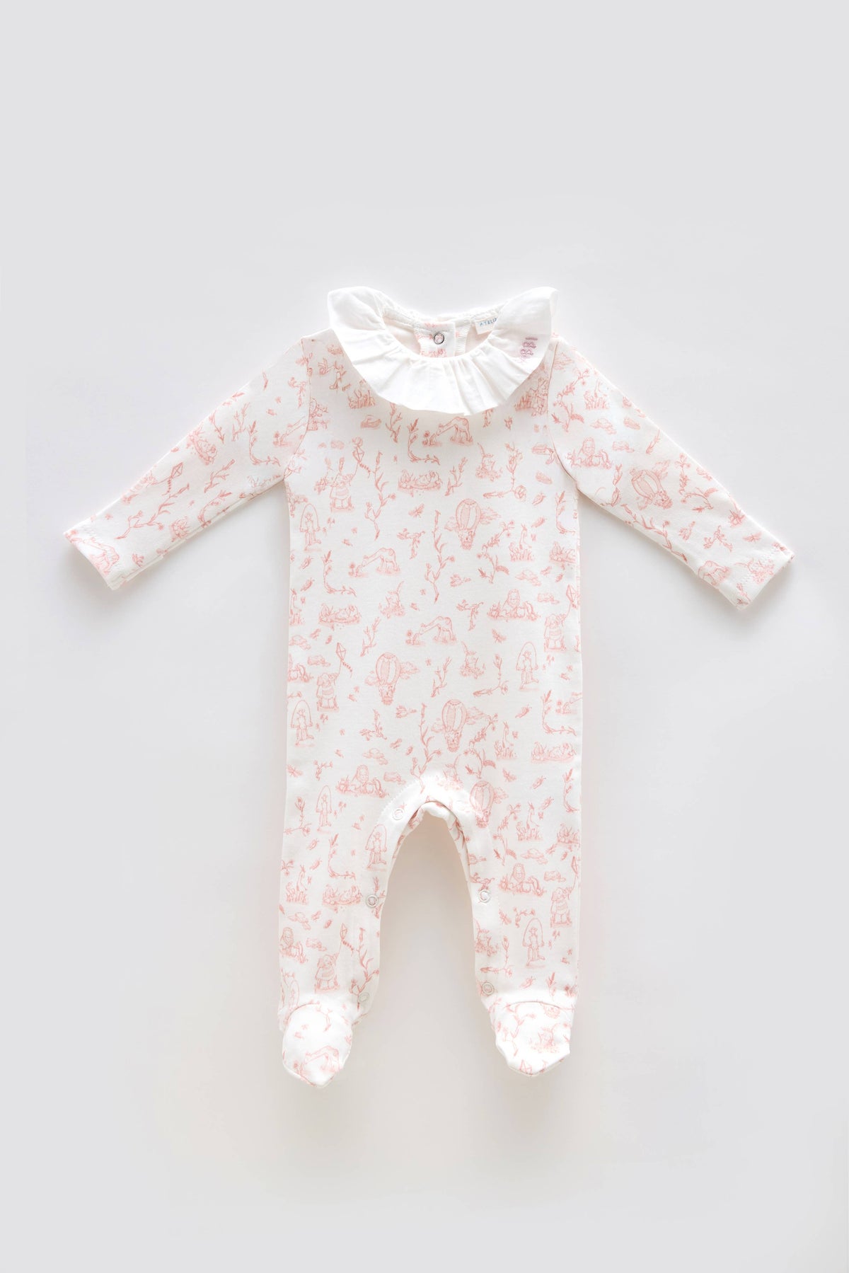 Toile de Jouy Pink- Baby Footed Onesie