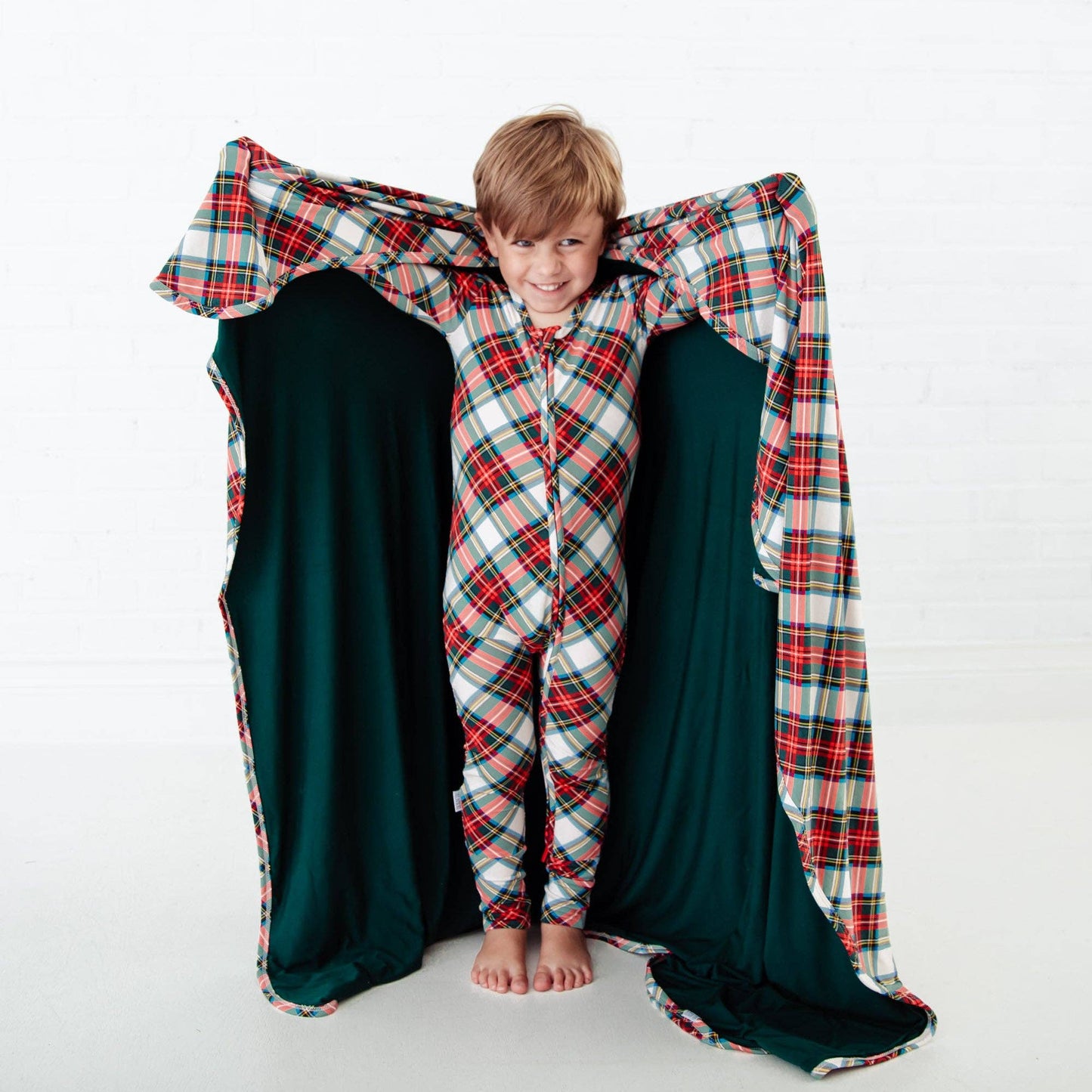 Prancer's Plaid Christmas Holiday Bamboo Convertible Footie