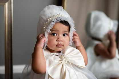 Jackie White Tulle Bonnet