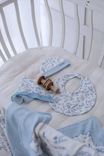 Toile de Jouy/Blue (G Box) -Newborn Gift Set – 5 Pc Cotton
