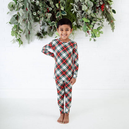 Prancer's Plaid Christmas Holiday Bamboo Two Piece Pajamas Set