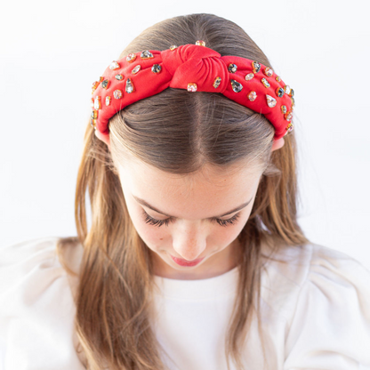 Holiday Kid and Tween Red Velvet Jeweled Knotted Headband