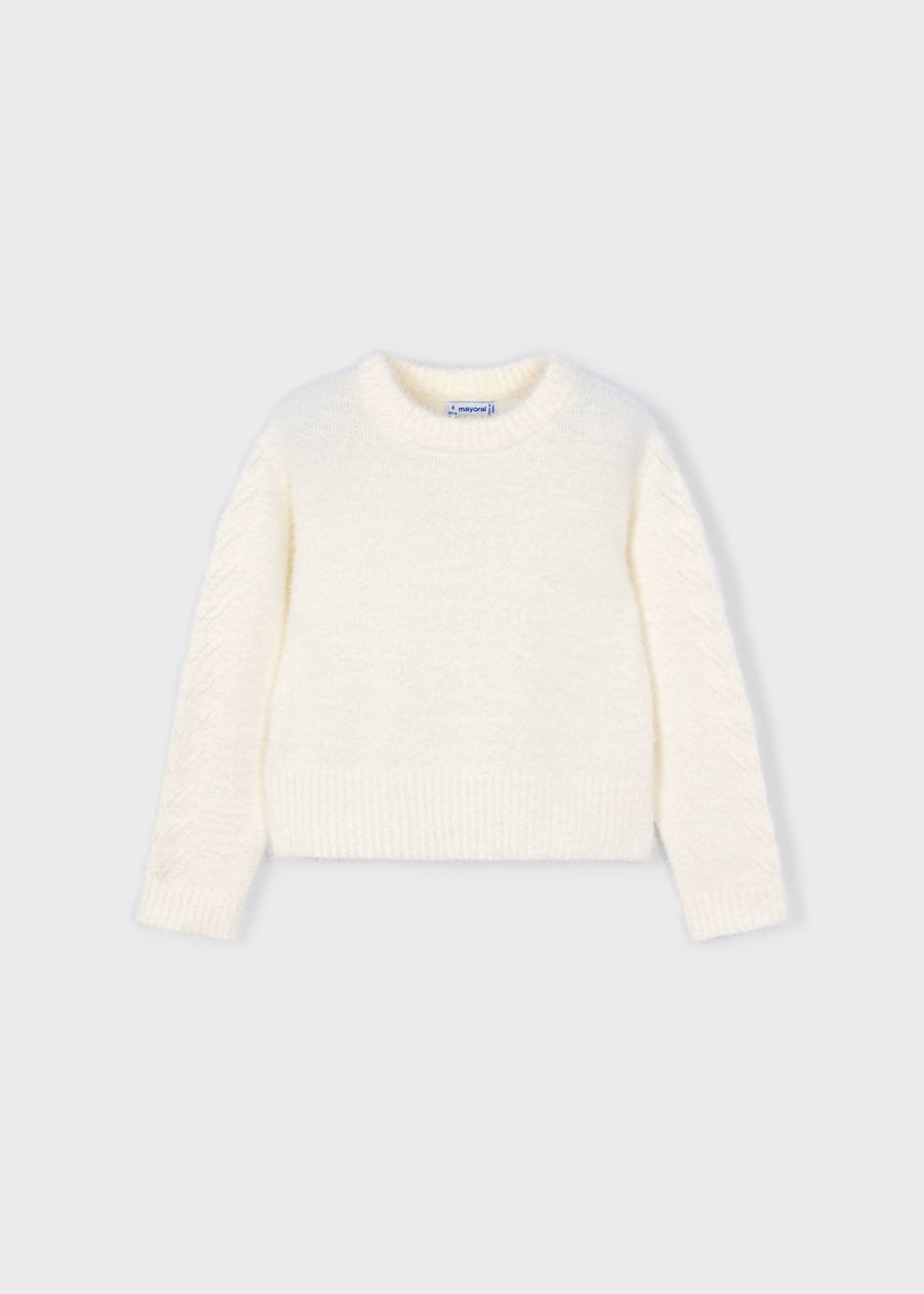 Girls Faux Fur Knit Cream Sweater