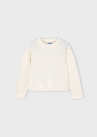 Girls Faux Fur Knit Cream Sweater