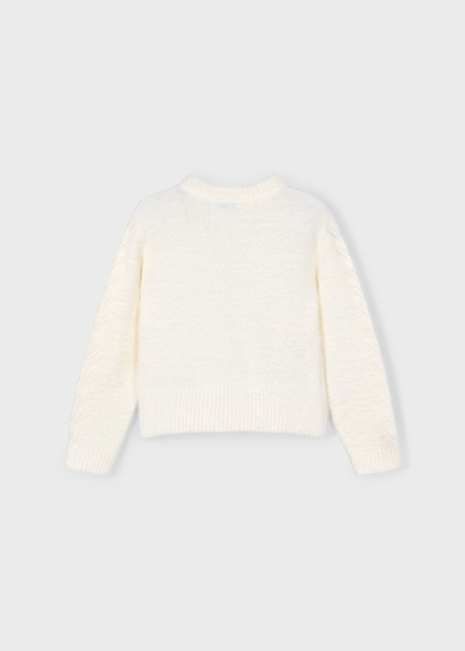 Girls Faux Fur Knit Cream Sweater