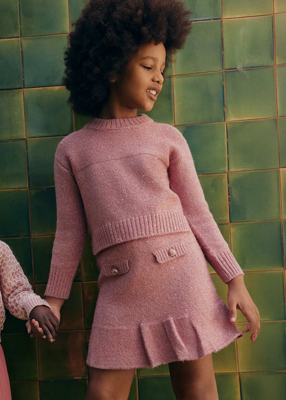 Girls Pink Knit Sweater Skirt Set - 2 Piece