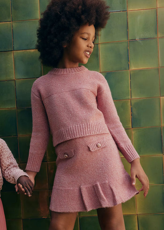Girls Pink Knit Sweater Skirt Set - 2 Piece