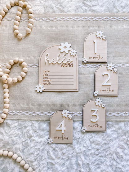 Wooden Monthly Milestone Set - Daisy - (13pc)