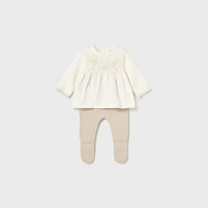 Mayoral Beige Floral Baby Knit Set