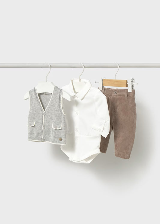 Baby Boy 3 Piece Gray Vest Set