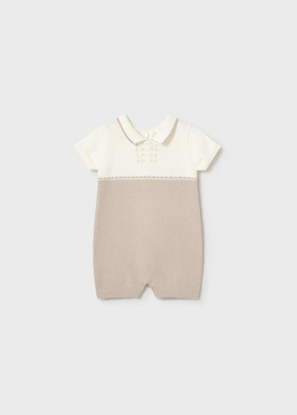 Baby Boy Beige Knit Romper