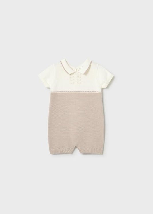 Baby Boy Beige Knit Romper