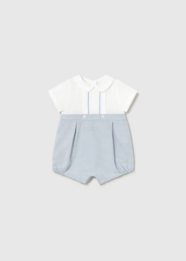Baby Boy Blue Linen Romper