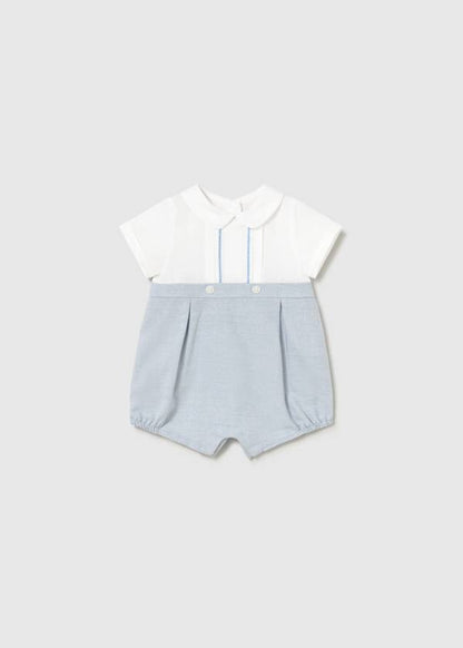 Baby Boy Blue Linen Romper