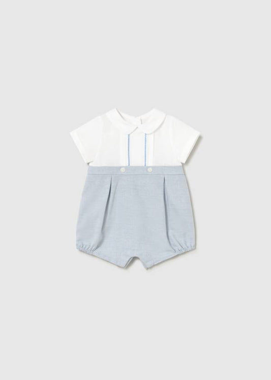 Baby Boy Blue Linen Romper