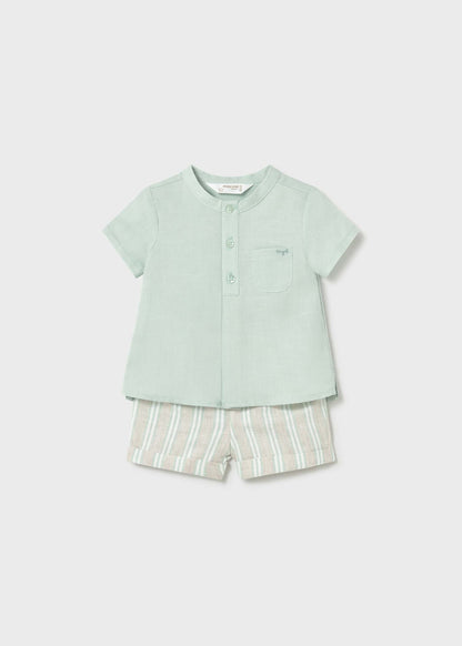 Baby Aqua Linen Short Set