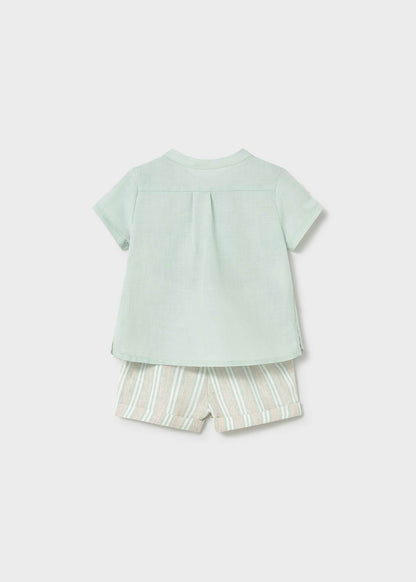 Baby Aqua Linen Short Set