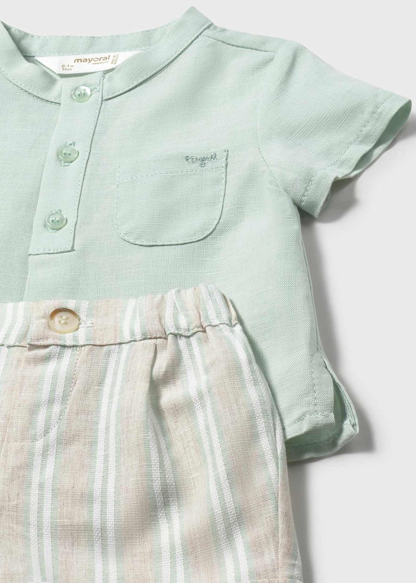Baby Aqua Linen Short Set